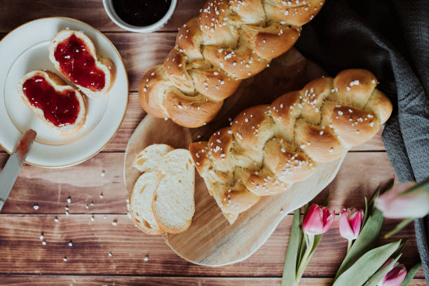Fresh baked sweet braided yeast bun