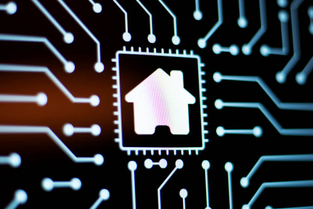 istock Technology Background and Circuit Board With Home icon. Close-Up Computer Screen Concept. 1202231672