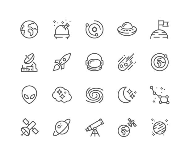 Line Space Icons Simple Set of Space Related Vector Line Icons. Contains such Icons as Observatory, Planet Earth, Alien and more. Editable Stroke. 48x48 Pixel Perfect. astronaut icons stock illustrations