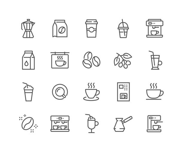 ikony kawy linii - breakfast cup coffee hot drink stock illustrations