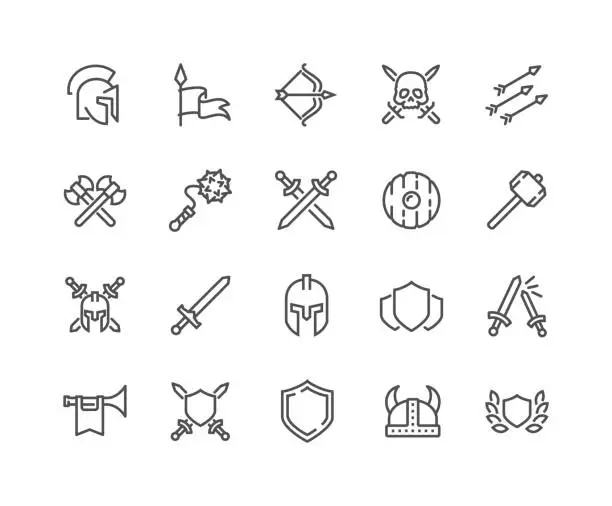 Vector illustration of Line Archaic War Icons