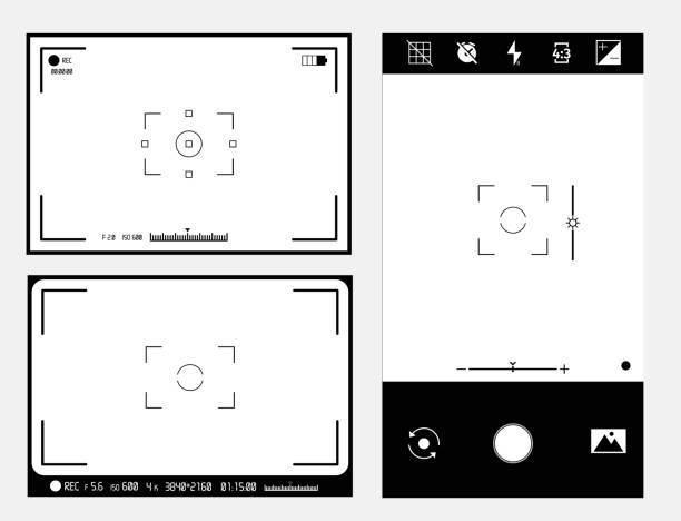 дисплей видоискателя видеокамеры. вектор шаблон цифровой видео-картинки предварительного просмотра. - home video camera camera digital camera digital video camera stock illustrations