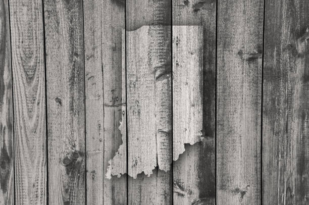 istock Map of Indiana on weathered wood 1202232384