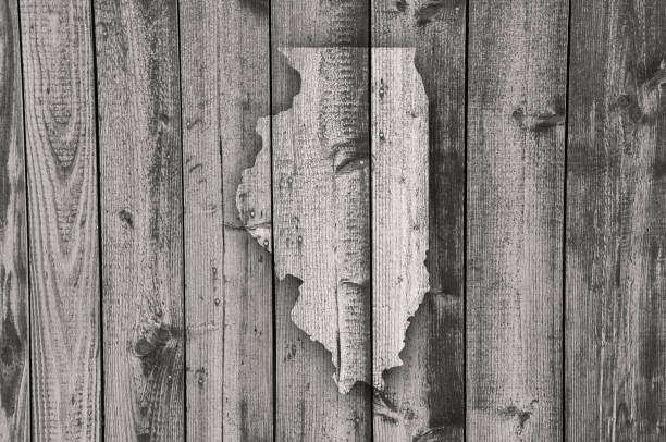 istock Map of Illinois on weathered wood 1202232923