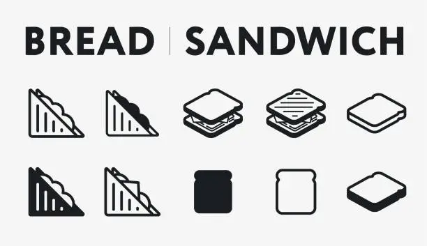 Vector illustration of Isometric Bread Toast Breakfast. Triangle Sandwich. Fast Food. Flat Vector Line Icon Set.