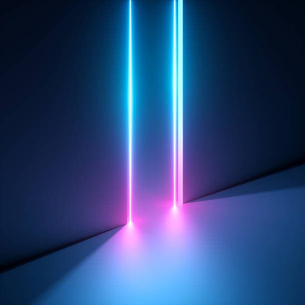 istock 3d render, abstract neon background, pink blue vivid light. Glowing vertical lines. Room entrance, arch, open door, gate, slot, portal. Futuristic scene. Modern minimal concept. 1202237972