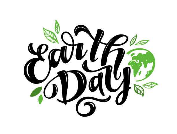 ręcznie naszkicowany tekst "happy earth day". napis wektorowy do szablonu banera pocztówkowego. typografii dla ekologicznej koncepcji ekologicznej. tło środowiska światowego - naturally stock illustrations