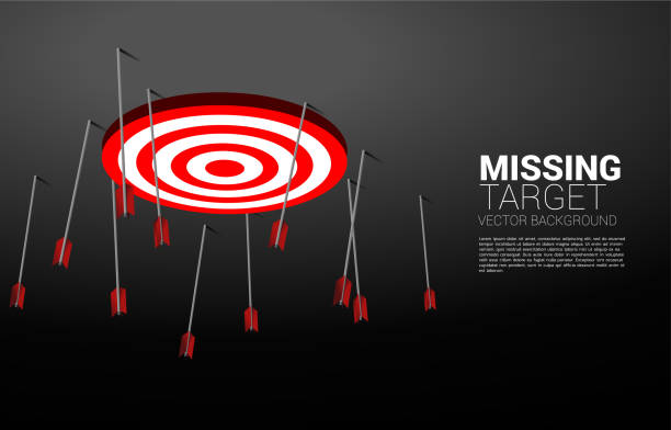 ilustraciones, imágenes clip art, dibujos animados e iconos de stock de múltiples flecha tiro con arco falta objetivo. - target aspirations failure arrow