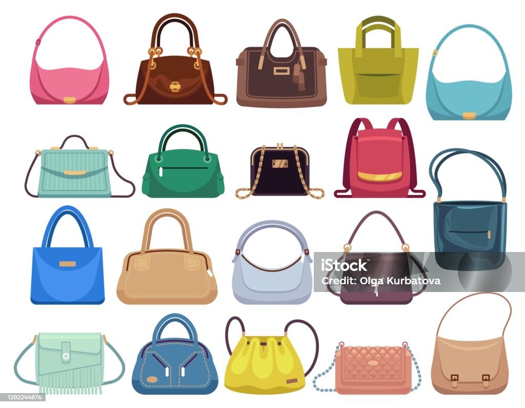 bestikke effektivt Mellem Leather Handbags Woman Colorful Luxury Modern Hand Bag With Handle  Beautiful Clutch And Accessory Vector Set Stock Illustration - Download  Image Now - iStock