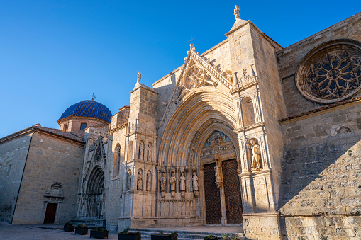 Morella Santa Maria church facade in Maestrazgo of Castellon at Spain