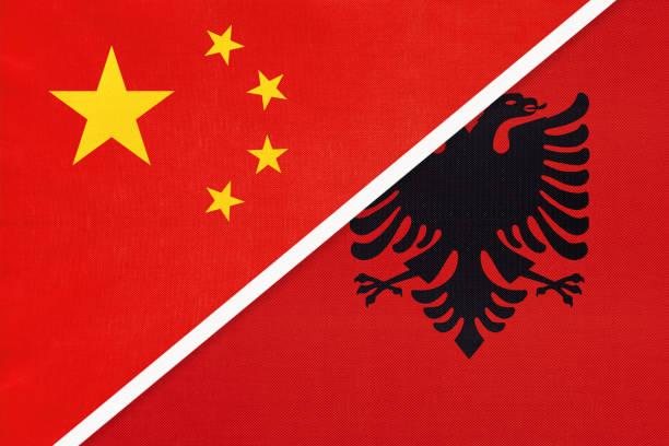 istock China or PRC vs Albania national flag from textile. Relationship between asian and european countries. 1202246865