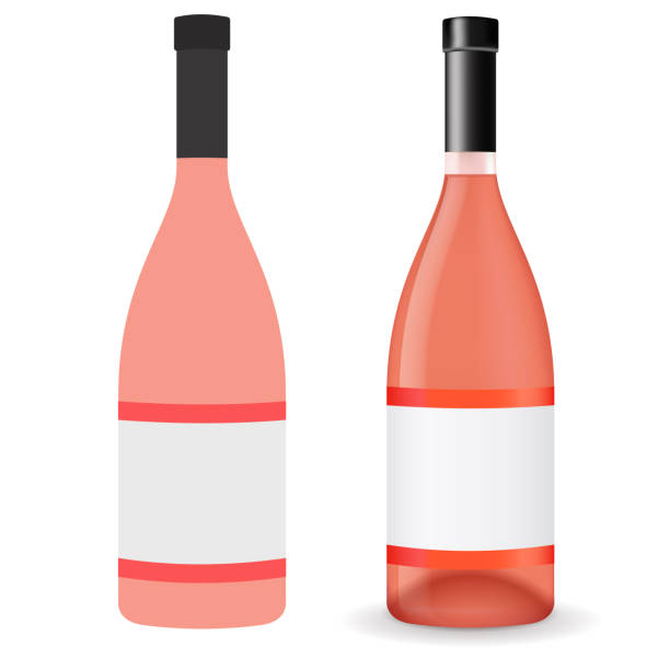 Bottle of rose wine. Colored flat and 3d drawings Bottle of rose wine. Colored flat and 3d drawings. Vector illustration isolated on white background rosé stock illustrations