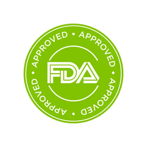 Vector illustration of FDA Approved (Food and Drug Administration) icon, symbol, label, badge, logo, seal.