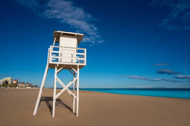 istock Gandia Grao beach with baywatch tower in Valencia 1202249260