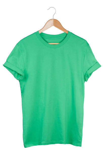 istock Green tshirt on hanger isolated on white background 1202250649