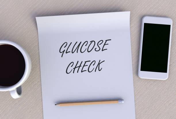 istock Glucose Check, message on paper, smart phone and coffee on table, 3D rendering 1202251302