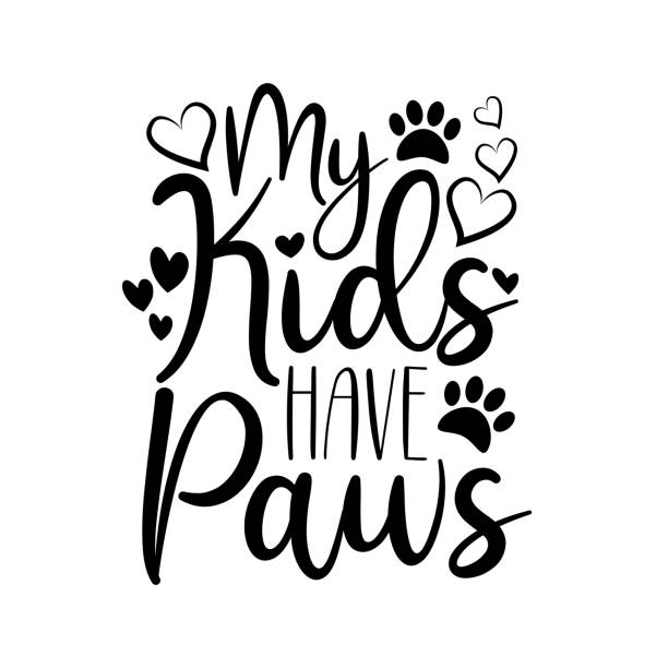 ilustrações de stock, clip art, desenhos animados e ícones de my kids have paws- funny text with hearts. - fur type