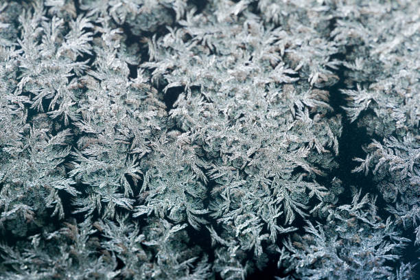 istock Abstract macro pattern of ice and snowflakes on glass surface 1202255463