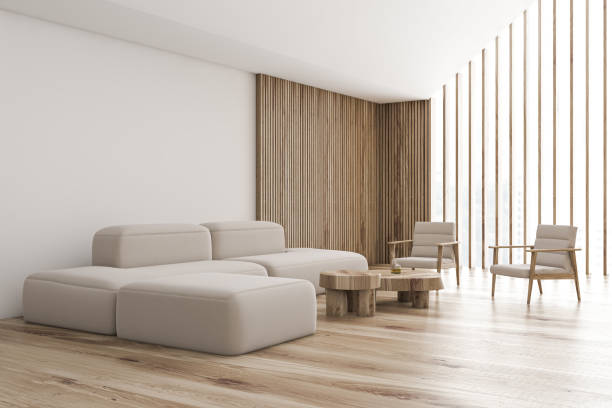 istock White attic living room corner, sofa and armchairs 1202255511