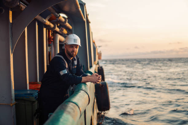 istock Marine Deck Officer or Chief mate on deck of offshore vessel or ship 1202256231
