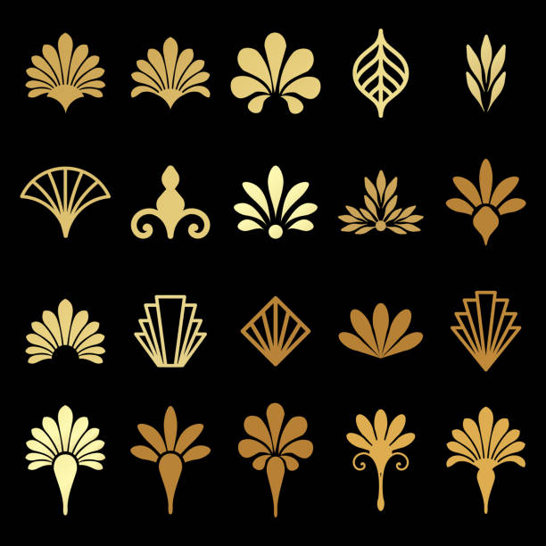 bildbanksillustrationer, clip art samt tecknat material och ikoner med vacker uppsättning art deco, gatsby palmette utsmyckade från 1920-talet mode och trender design vektor - utsmyckning