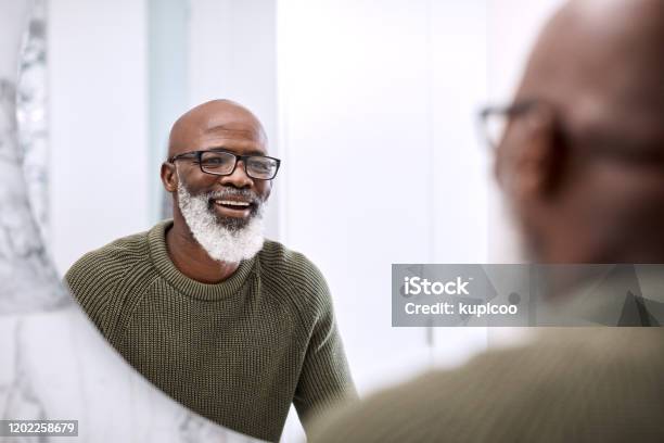 Many Say That I Look Quite Good For My Age Stock Photo - Download Image Now - Mirror - Object, Looking, Smiling