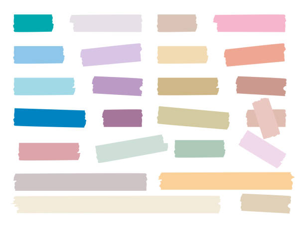 ilustrações, clipart, desenhos animados e ícones de tiras pegajosas. conjunto de converseria de mini washi de fita decorativa colorida - fita adesiva