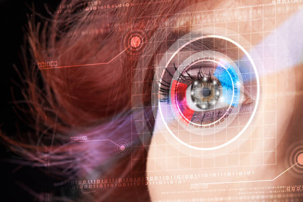 istock Cyber woman with technolgy eye looking 1202262847