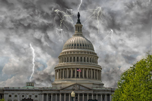 istock Washington DC Capitol view on cloudy sky 1202262851