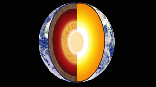 Animation of the earth's inner layers sliced away from atmosphere