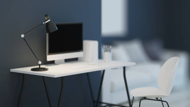 istock Workplace. Office furniture. Night. Evening lighting. 3D rendering. 1202264591