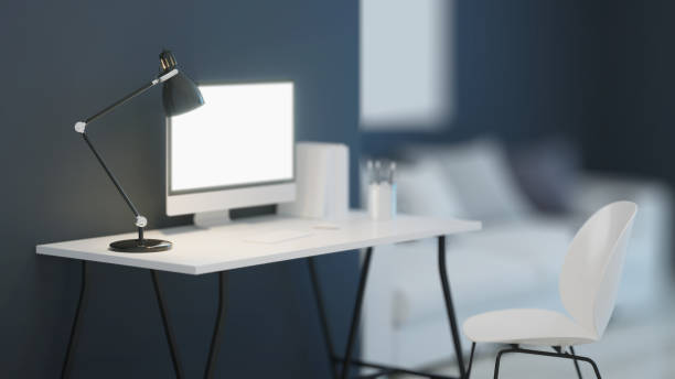 istock Workplace. Office furniture. Night. Evening lighting. 3D rendering. 1202264643