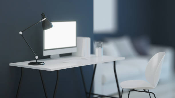 istock Workplace. Office furniture. Night. Evening lighting. 3D rendering. 1202264654