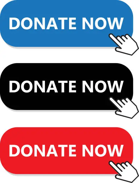 Vector illustration of Donate Now Button Collection With Hand Pointer