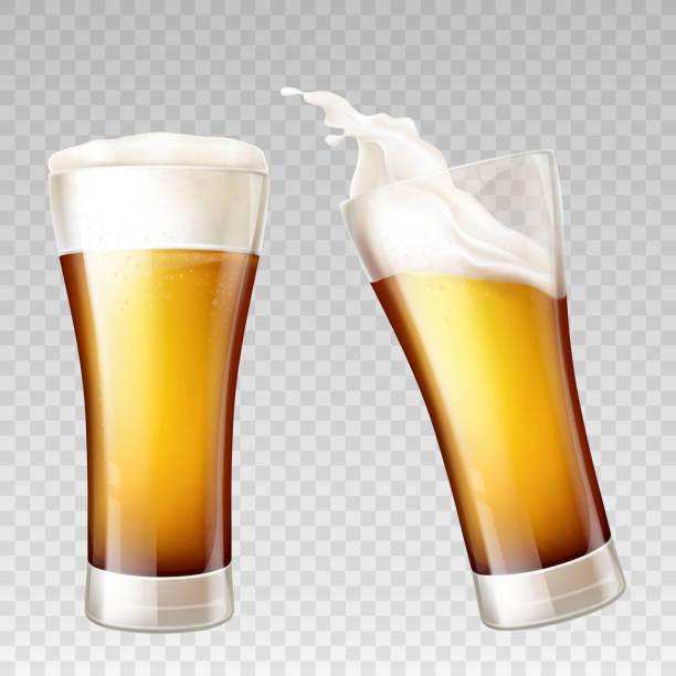 illustrazioni stock, clip art, cartoni animati e icone di tendenza di spruzzi di birra realistici vettoriali in vetro trasparente - swirl beer
