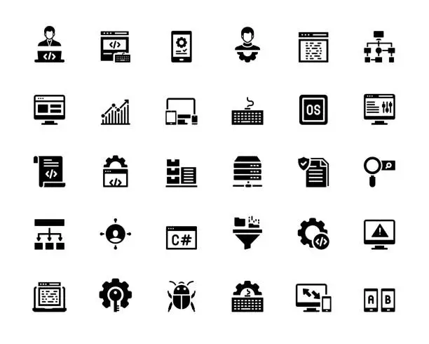 Vector illustration of Simple Set of Programming Related Vector Icons. Symbol Collection.