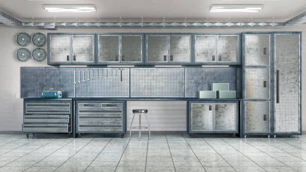 istock Garage metal tool cabinet. 3d illustration 1202272988