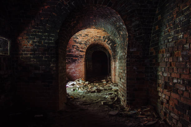 istock Dark corridor in old abandoned German fortification 1202277243