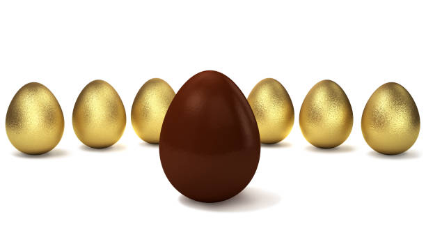 istock Golden Eggs In A Row With Chocolate Egg In Front. 3D Illustration 1202279072
