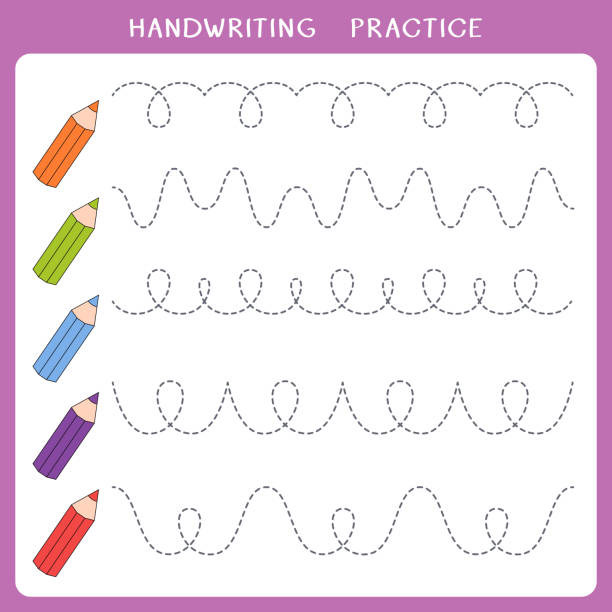 ilustrações de stock, clip art, desenhos animados e ícones de handwriting practice sheet - practicing