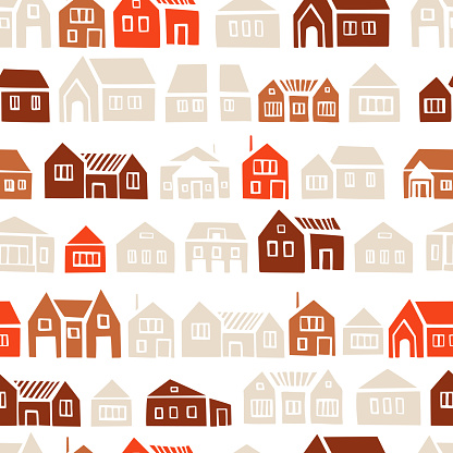 Hand drawn houses. Vector  seamless pattern.