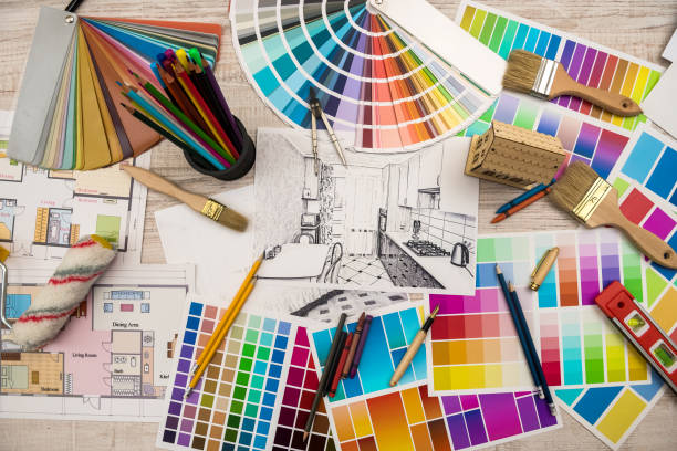 istock modern drawing pencil sketch of a room. Interior design projects concept 1202283499