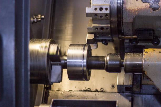 istock Modern Lathe Turns Part, industry, metalworking 1202284966