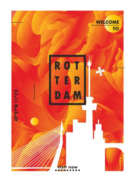 stockillustraties, clipart, cartoons en iconen met nederland rotterdam skyline stad gradiënt vector poster - rotterdam