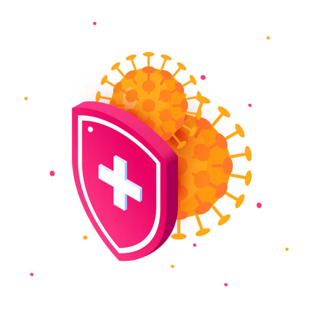 Wuhan 2019-nCoV icon in flat style, vector Coronavirus concept. Wuhan 2019-nCoV isometric icon with shield. Vector illustration in flat style for medical designs, infographics. killercell stock illustrations