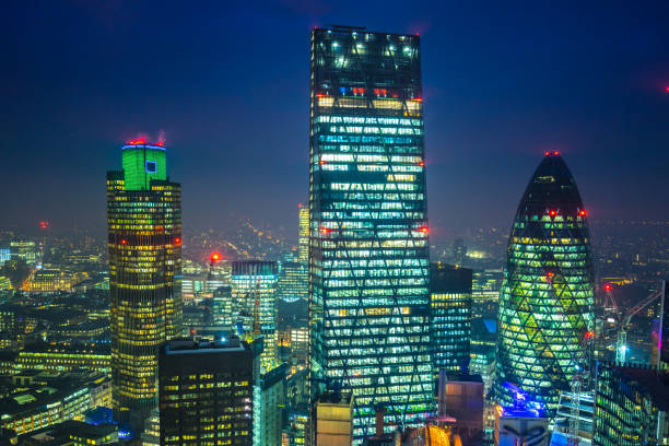 City of London skyline at sunrise with modern skyscarpers, London, UK