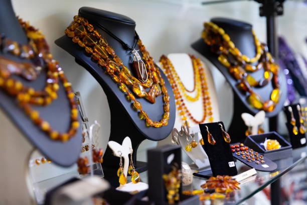 istock Amber jewelry in store window 1202289836