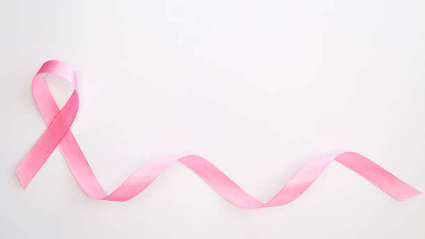 istock Pink ribbon on white background, Cancer awareness 1202290429