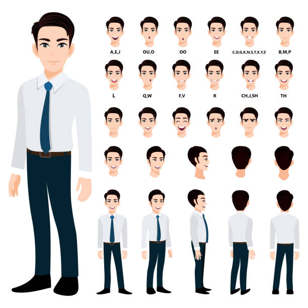 Cartoon Character With Handsame Business Man In Smart Shirt For Animation  Front Side Back 34 View Character Separate Parts Of Body Flat Vector  Illustration Stock Illustration - Download Image Now - iStock