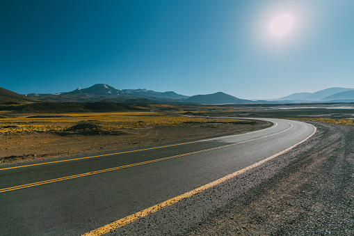 Scenic view of road in  Atacama desert in Chile, Valle de la Luna